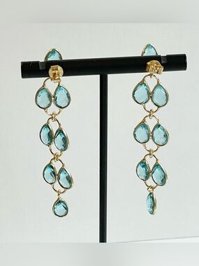 Feather Drop Blue Gemstone Earrings